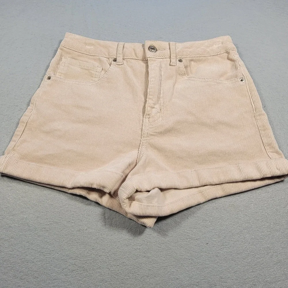 Forever 21 Corduroy Shorts Beige High‎ Rise Cutoff Casual Roll Hem Women's 26 XS